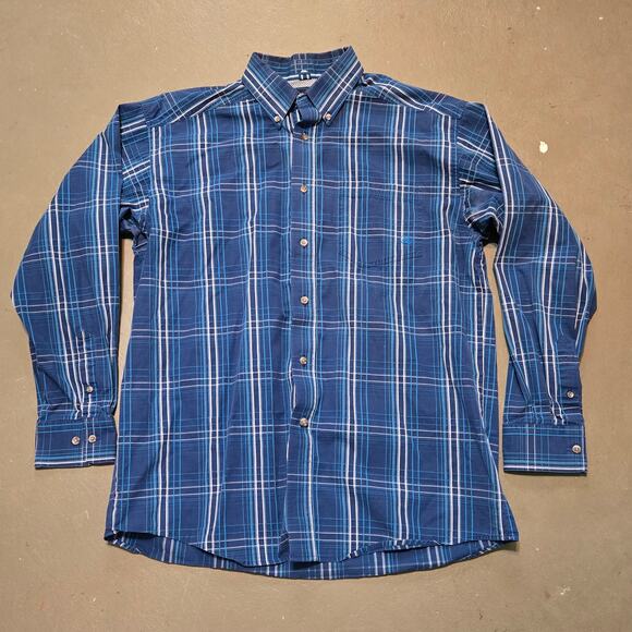 Ariat Pro Series Blue Plaid Long Sleeve Button Down Work‎ Shirt Men's Size Large - Picture 1 of 6